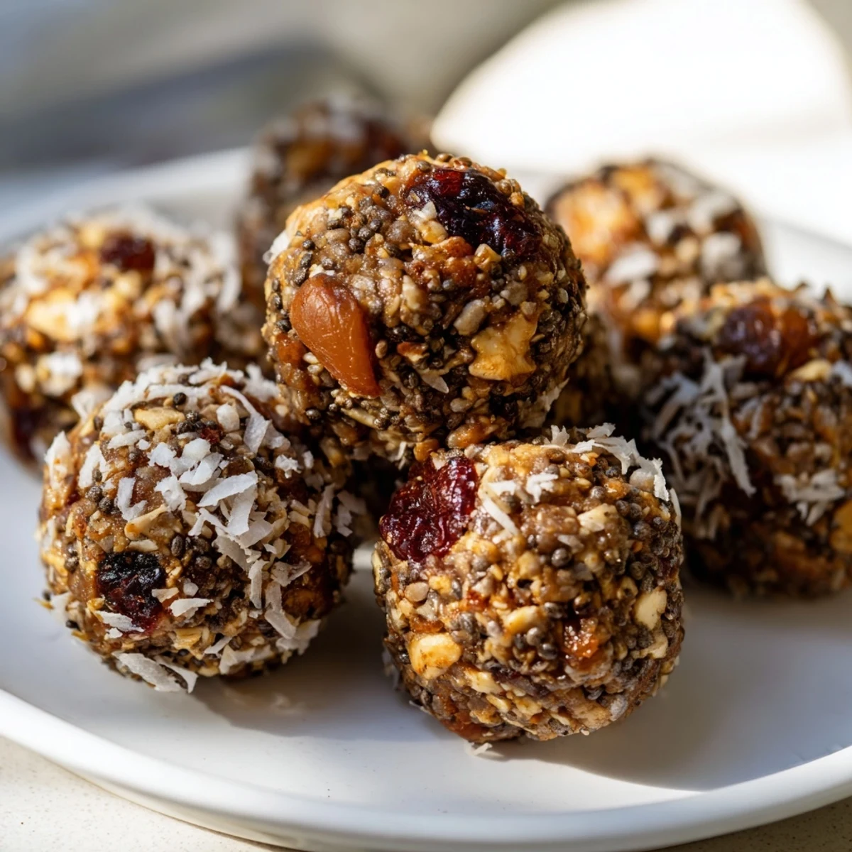 Vibrant no-bake energy balls featuring dried fruits and hints of cinnamon.  