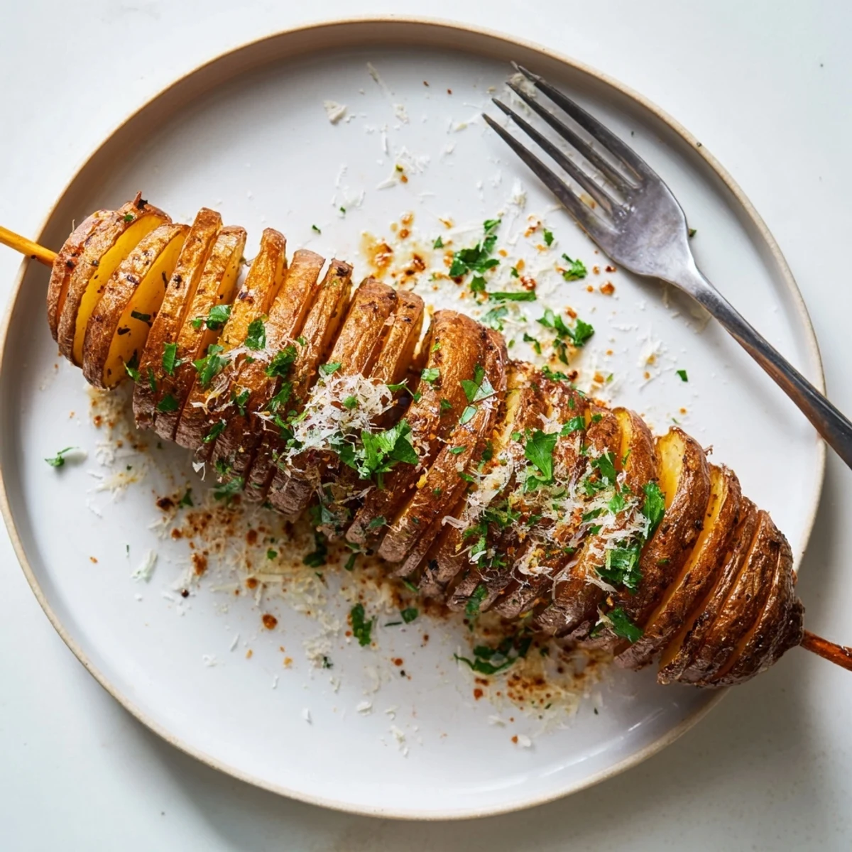 Crispy Air-Fryer Tornado Potatoes skewered, seasoned with spices for a scrumptious snack.  