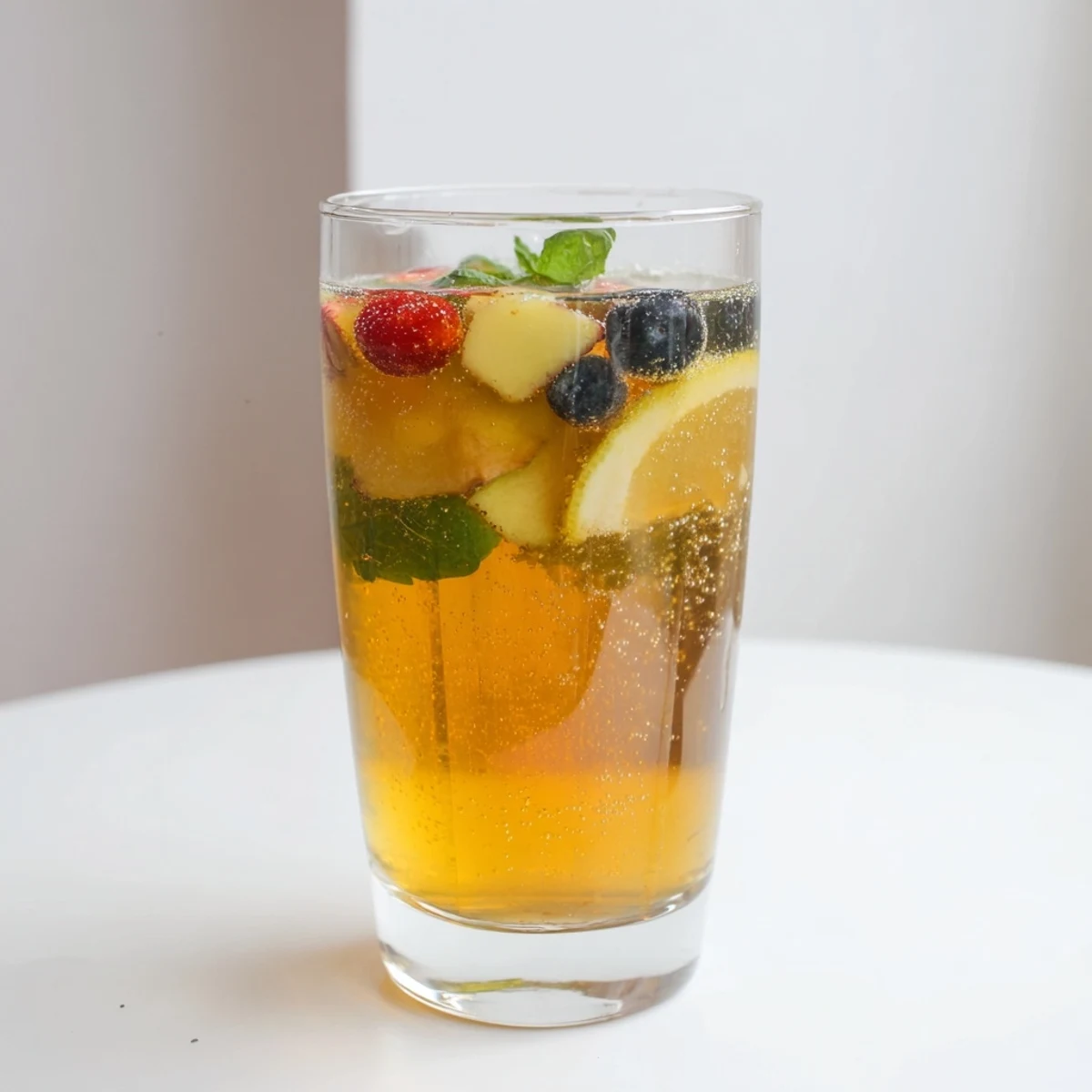 Refreshing kombucha-style home-brew mocktails with berries and mint, perfect for summer sipping.  