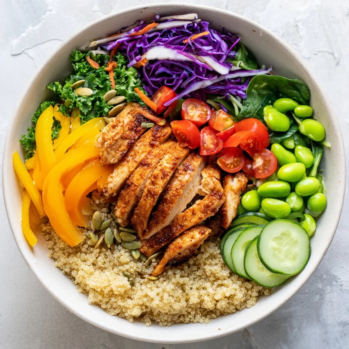Nutrient-rich Healthy Meal-Prep Bowls featuring quinoa, chicken, and crunchy greens.
