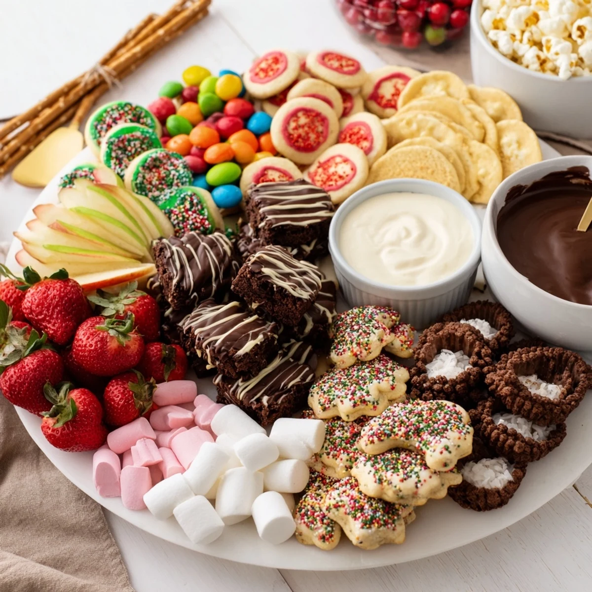 Festive dessert boards with assorted sweets and vibrant fruits for sharing with friends.