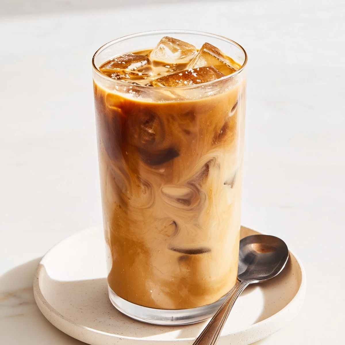 Delicious tahini iced coffee blend served over ice for a vegan treat.