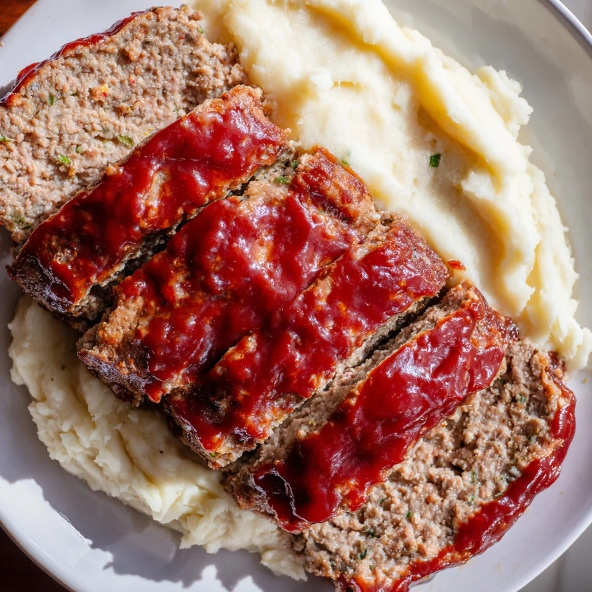 Classic Meatloaf & Mashed Potatoes plate, a homey dinner ready to slice.