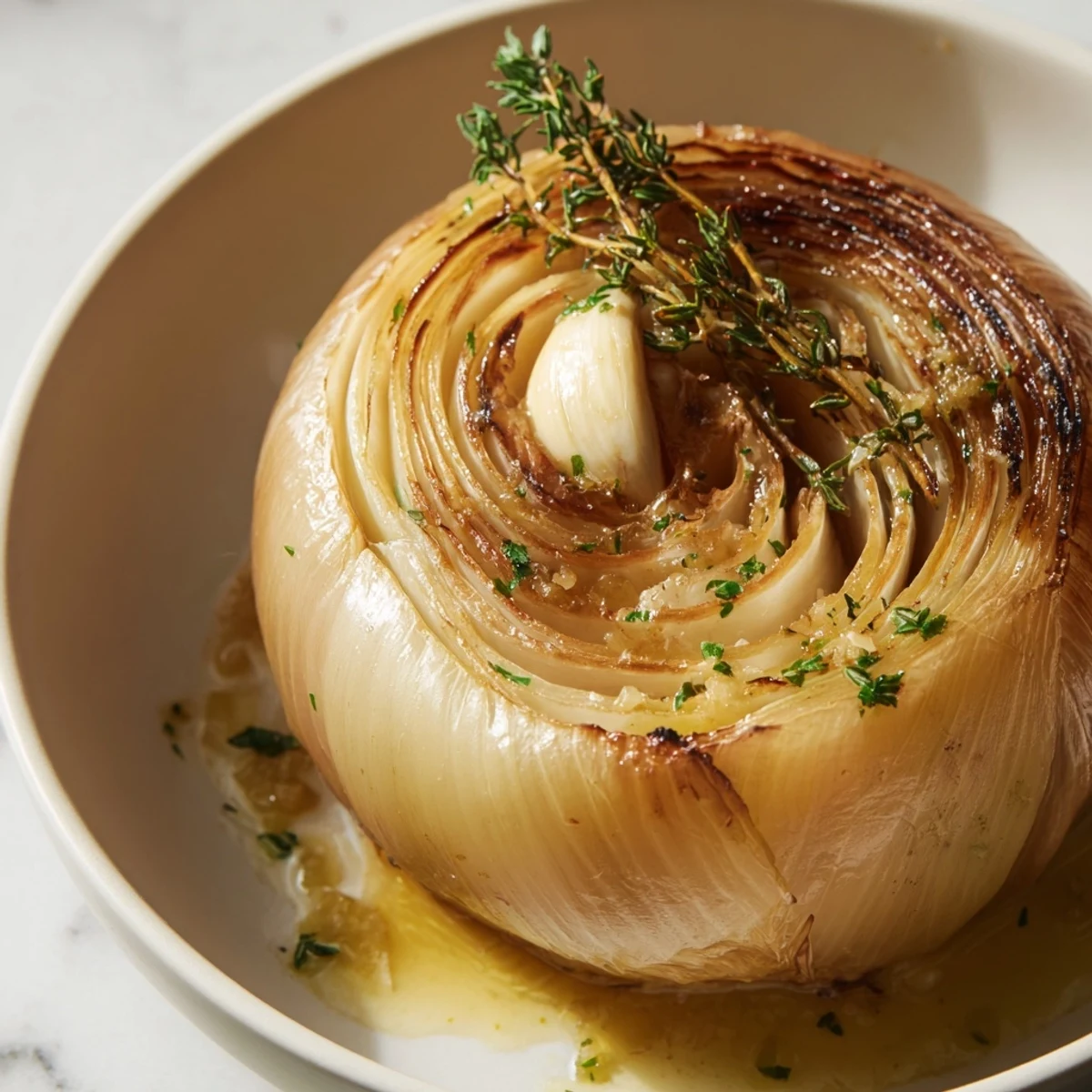 Close-up of a perfectly roasted Onion Boil, showcasing the tender inside, ideal for serving.