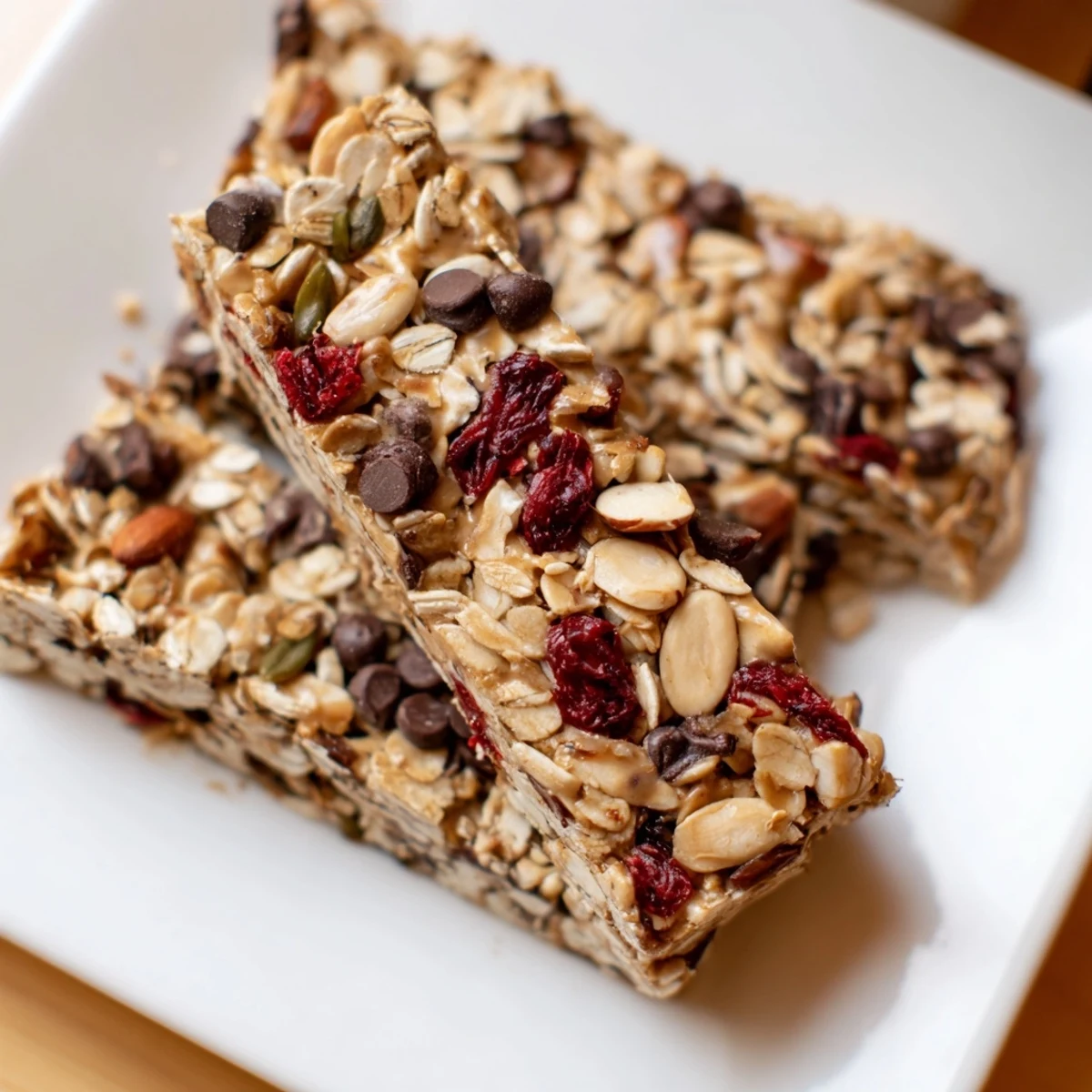 Golden-brown Homemade Granola Bars, chewy with oats and nuts, perfect for a grab-and-go snack anytime.