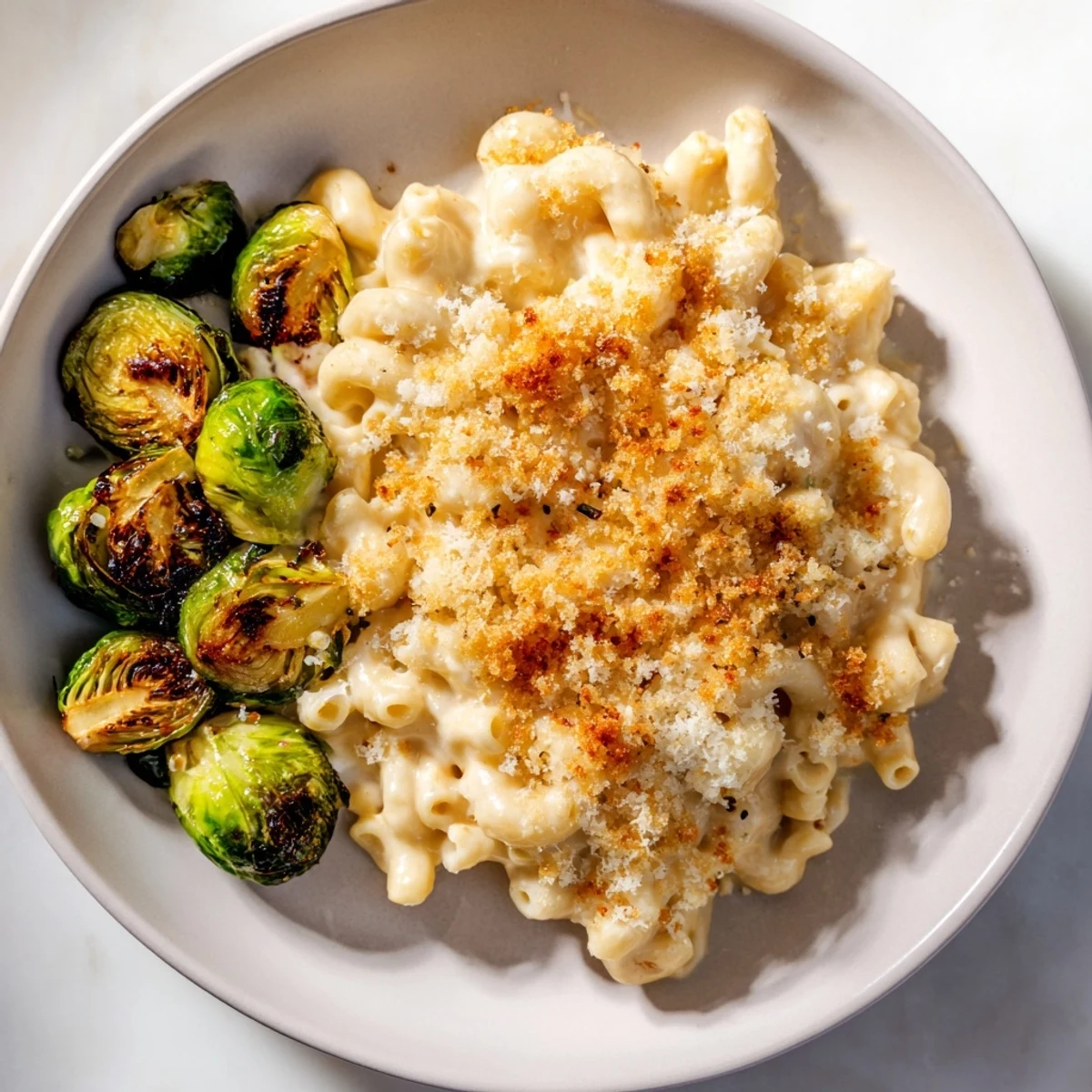 A close-up of a deliciously creamy sheet pan mac and cheese, perfectly baked and cheesy.