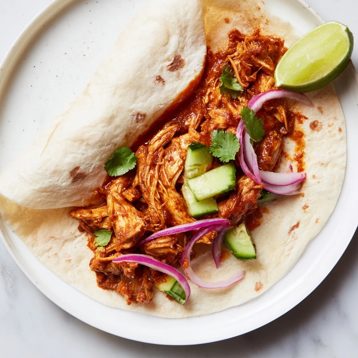 A close-up of vibrant Chicken Tikka Masala Tacos, bursting with colorful toppings on warm tortillas.
