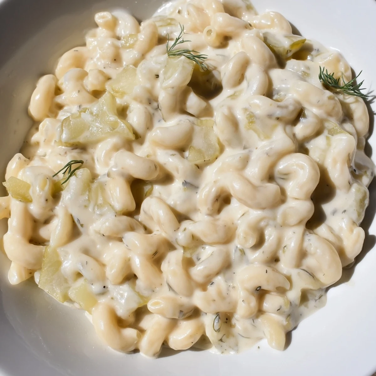 Hot, cheesy Pickle Mac and Cheese fresh from the oven, with a crunchy panko topping.