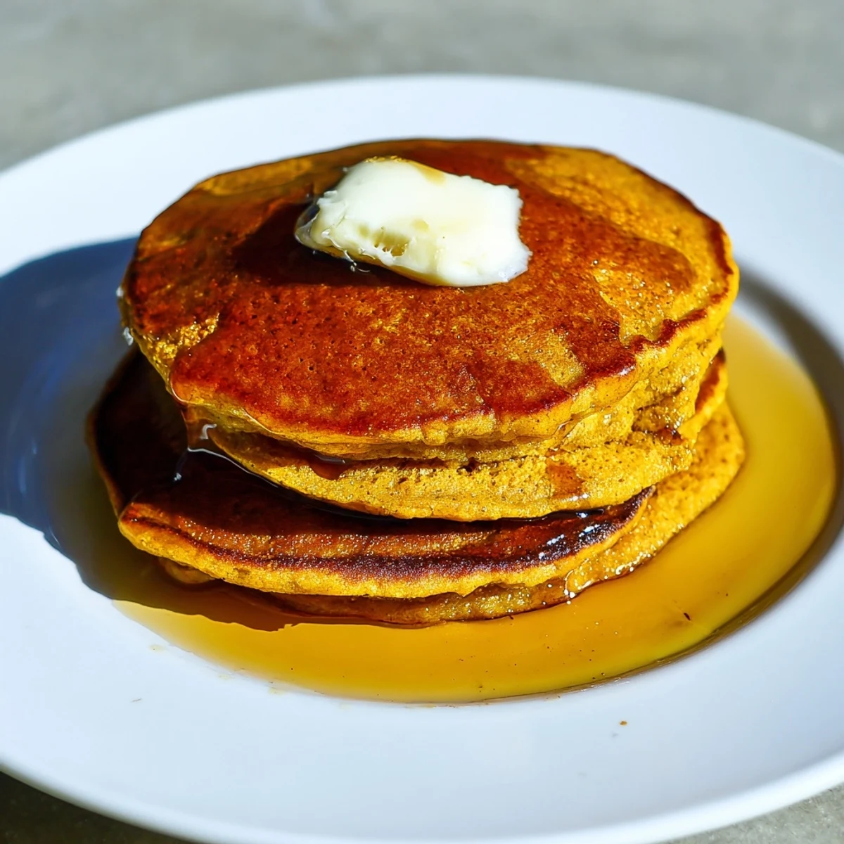 Golden-brown gingerbread pancakes, fluffy and fragrant, ready to be drizzled with maple syrup.