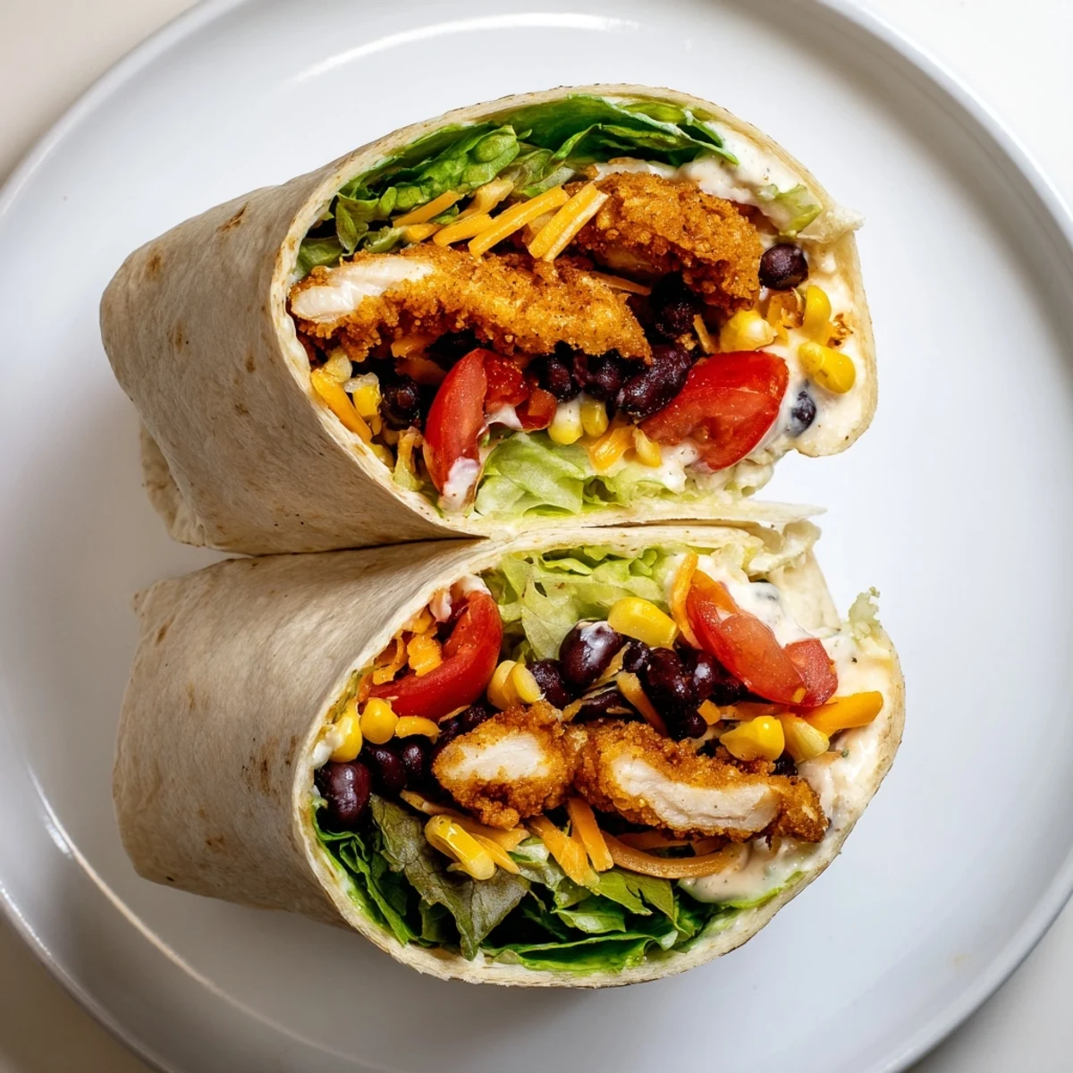 A tempting look at the finished Southwest Chicken Wrap, ready to be sliced and shared.