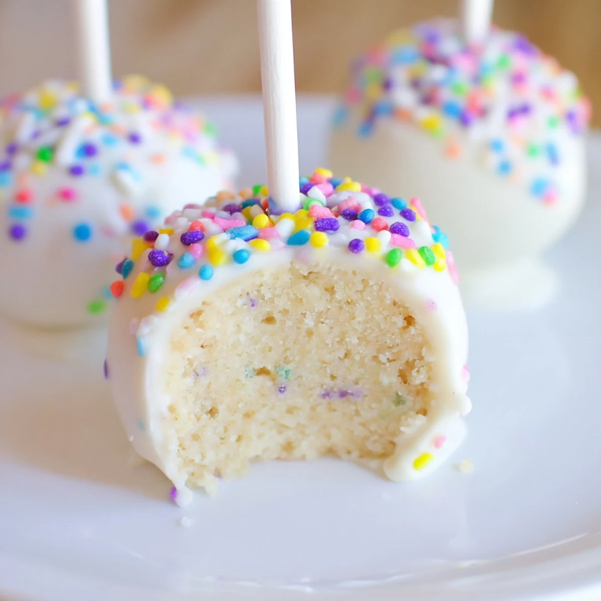 Lightened-Up Sugar Cookie Cake Pops, a visual delight of perfectly dipped, sprinkle-covered treats.