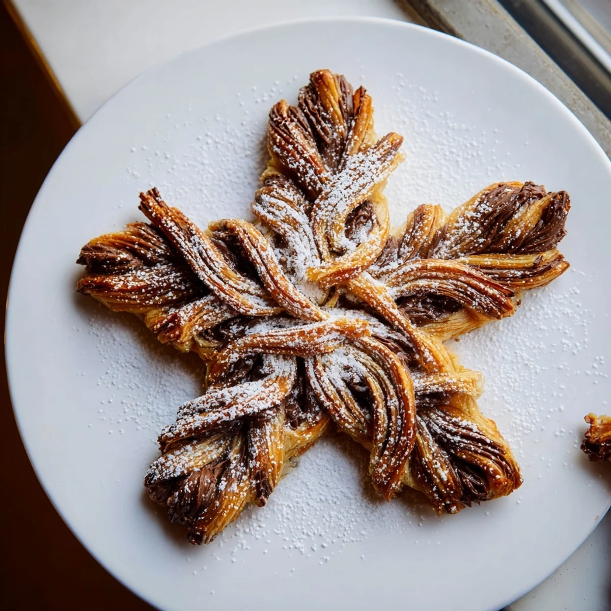 See the beautiful golden hue of these Express Nutella Puff Pastry Snowflakes, smelling of fresh baking.