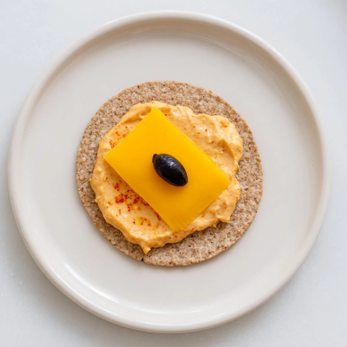 Festive arrangement of Santa's Belt Crackers, topped with vibrant red pepper dip for a holiday appetizer.