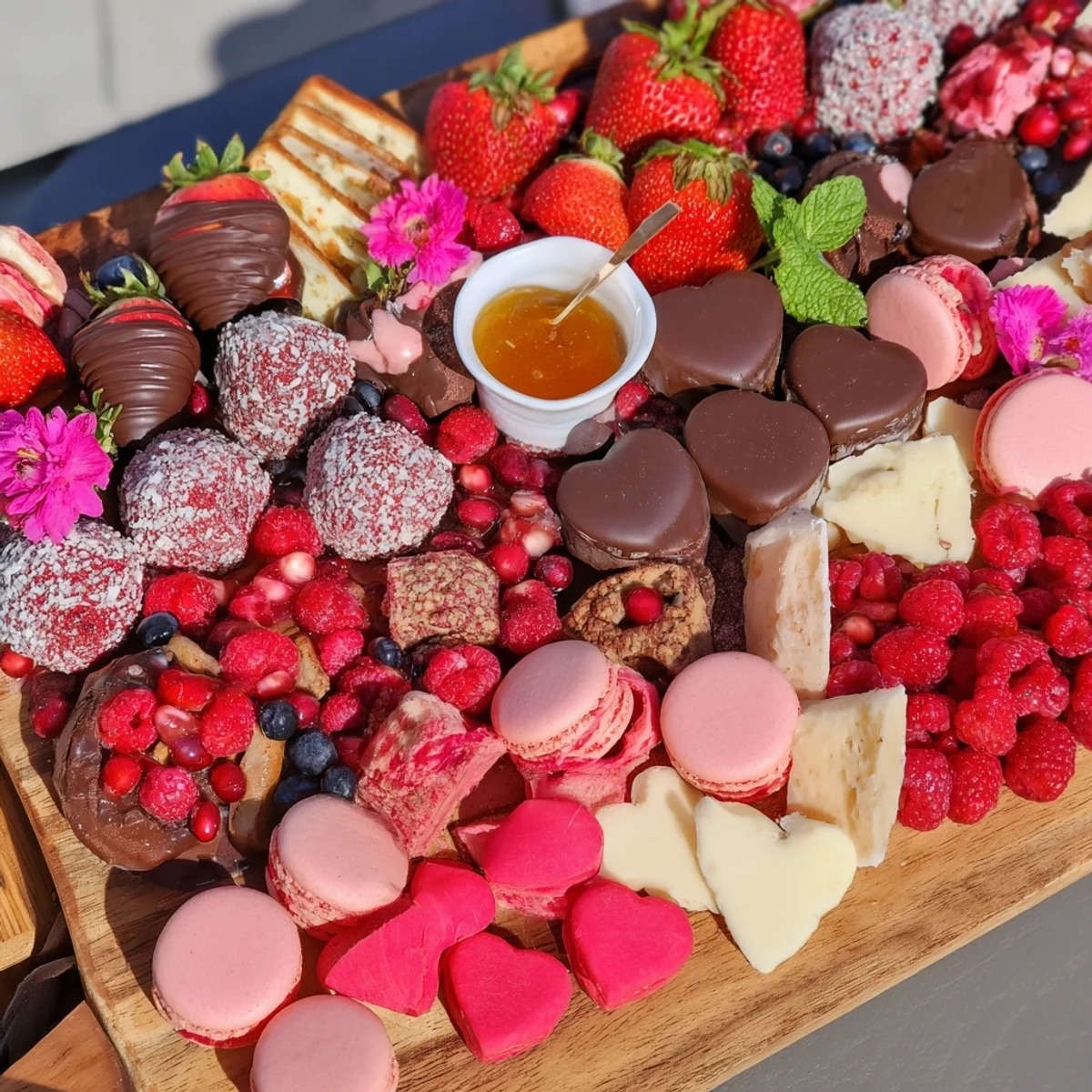 Visualize this romantic Sweetheart Valentines Day Board arrangement, complete with heart-shaped brie cheese.
