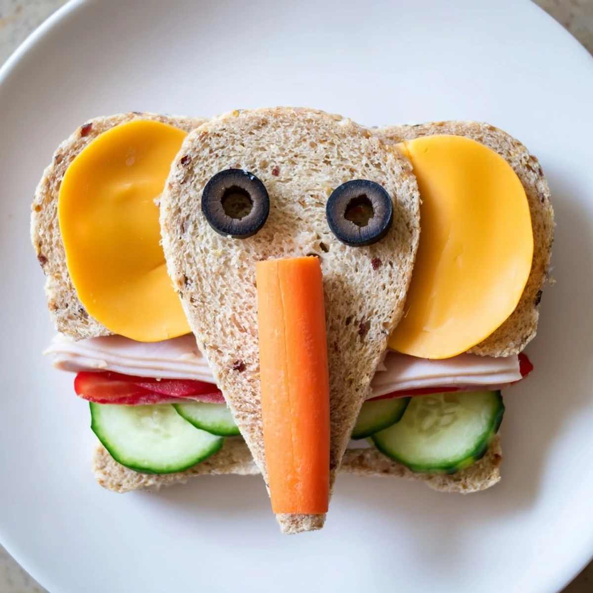 Vibrant Big Top Elephant Sandwich Board arrangement, showcasing playful elephant sandwiches with carrot trunks nearby.