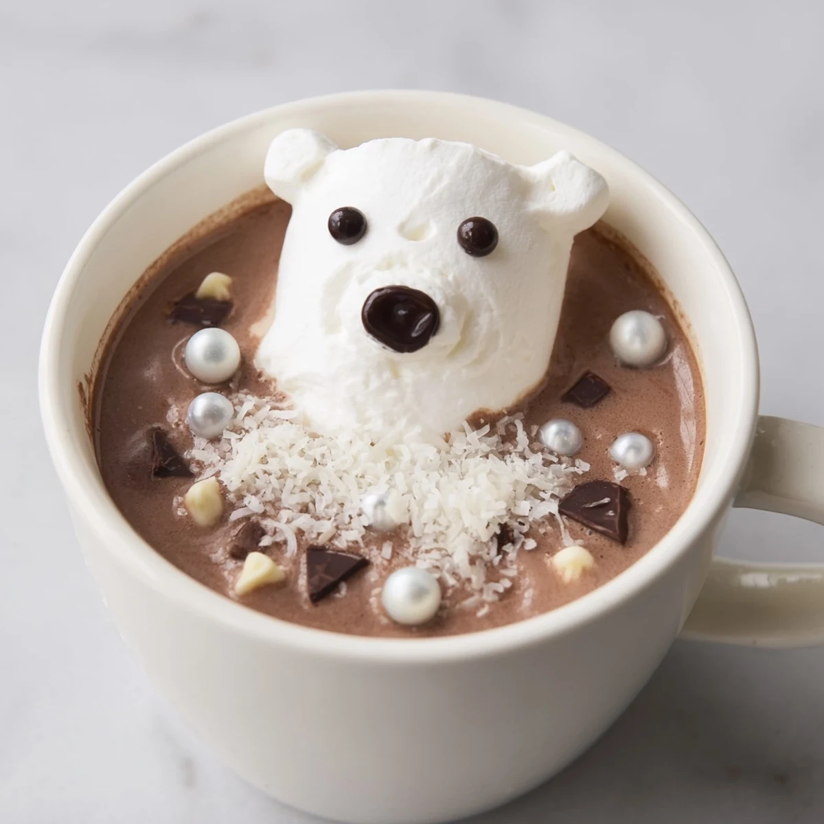 A delightfully whimsical Polar Bear Hot Chocolate platter, perfect for cozy winter nights or holiday gatherings, ready to warm you.
