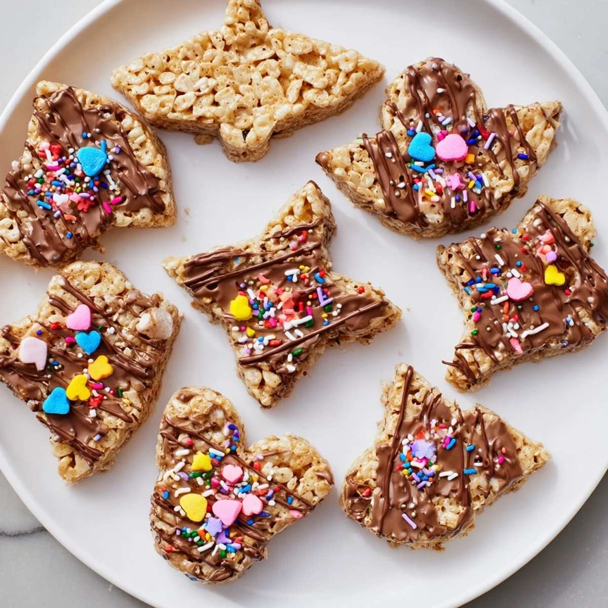 Festive Cookie Cutter Shaped Rice Krispies Treats, shaped like stars, perfect for a children's birthday party treat.