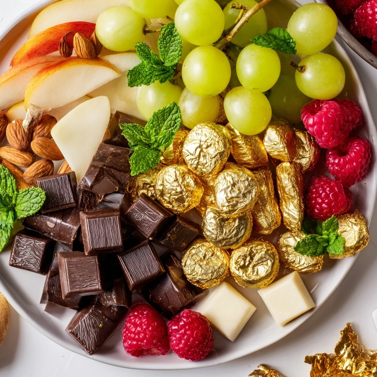 A dazzling overhead shot of the New Years Gold Foil Wrapped Chocolate Board, perfect for sharing.