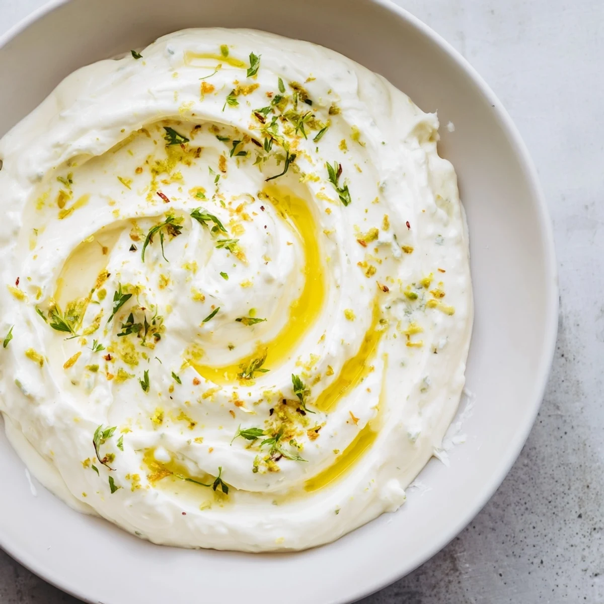 Creamy Angel Wings Whipped Feta Dip, topped with herbs, perfect for dipping and sharing with friends.