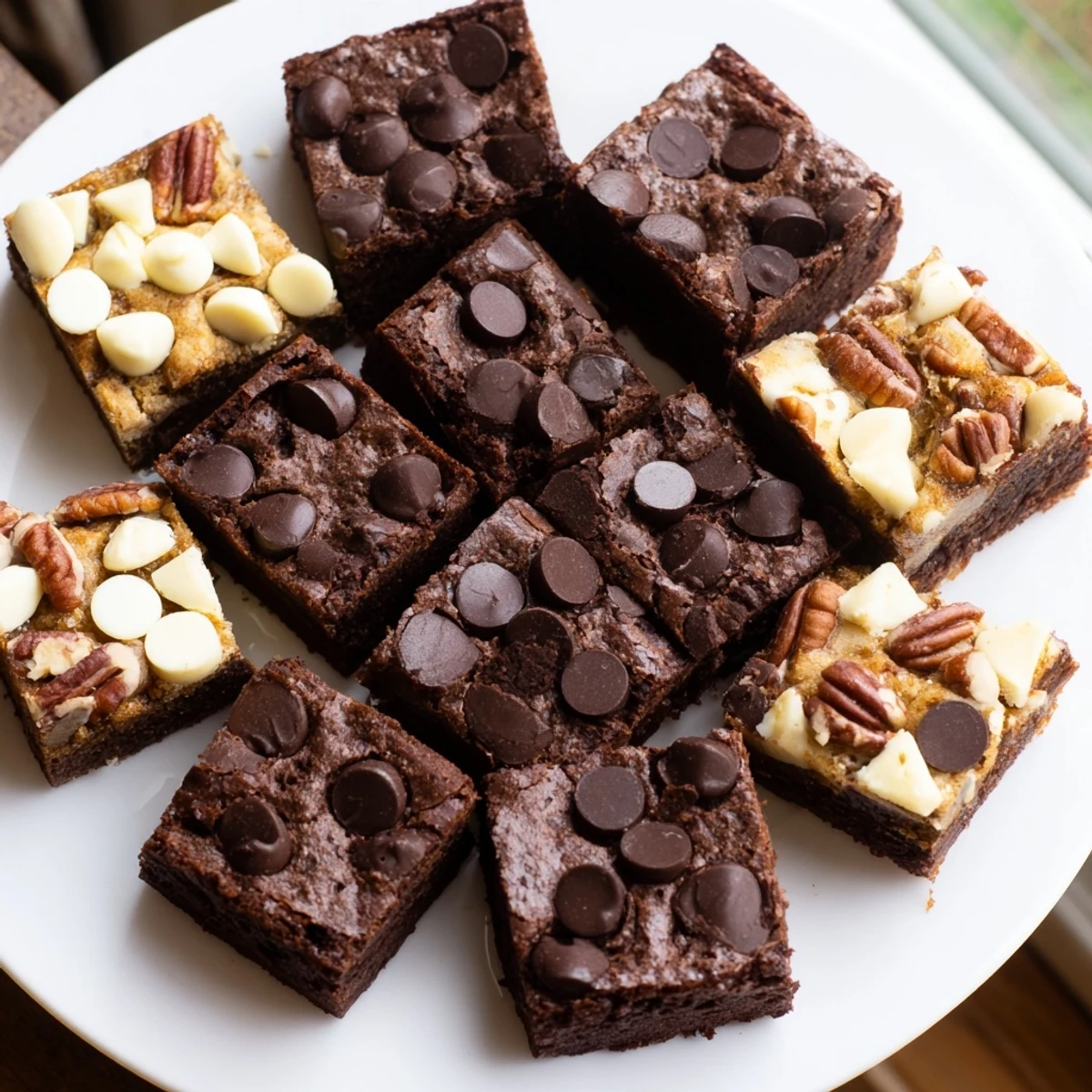 A beautifully arranged Dessert Platter with fudgy chocolate brownie squares alongside golden blondies.
