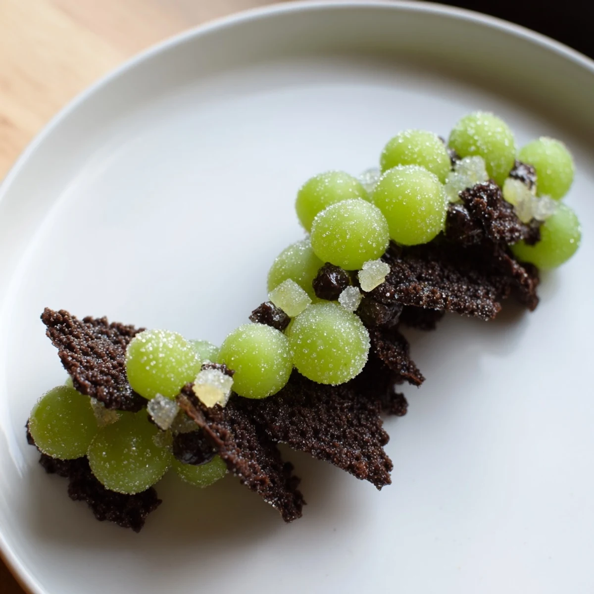 The "Crystal Cave," a whimsical dessert with sugared grapes spilling from a chocolate cracker cavern, looks delicious.
