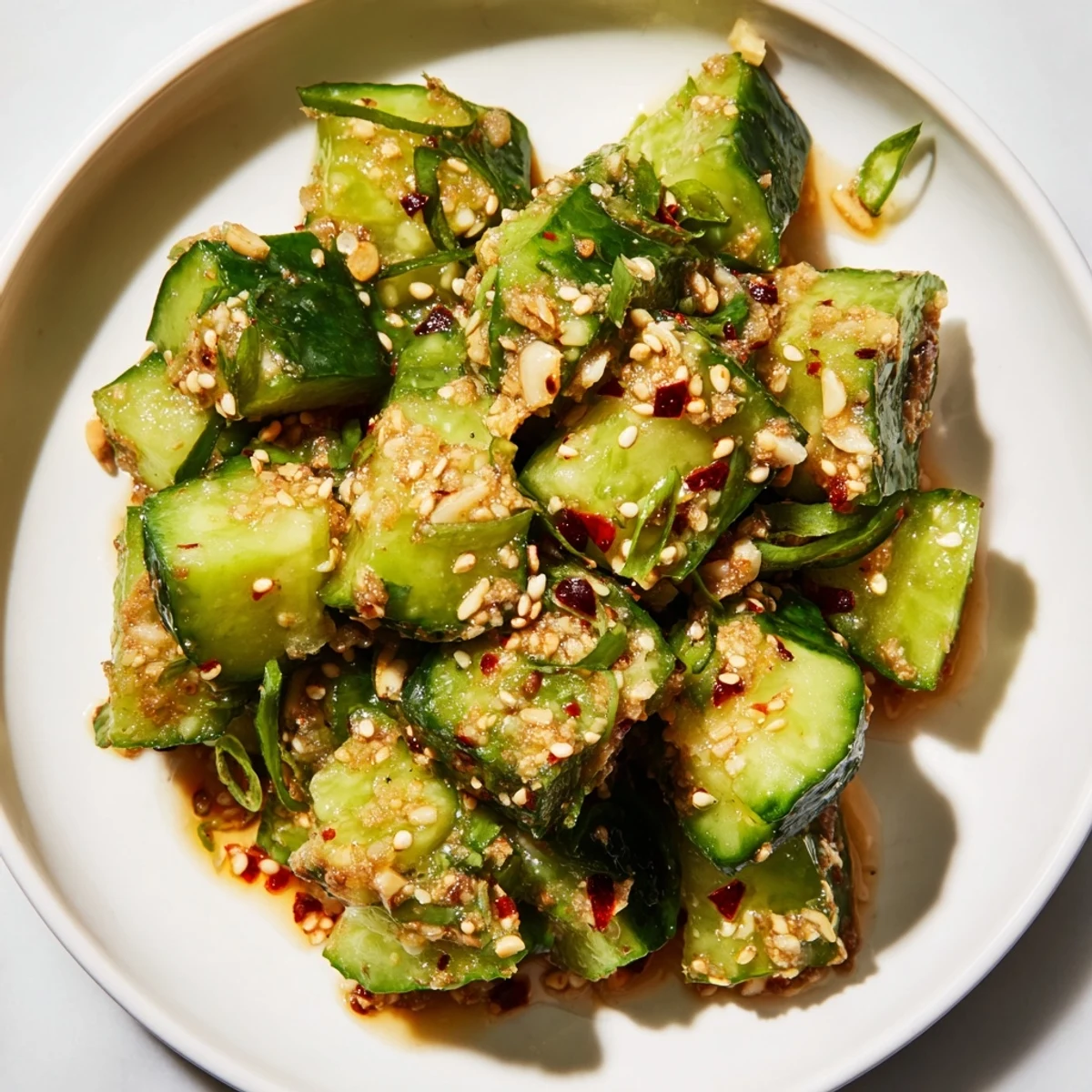 Fresh Chinese Spicy Smashed Cucumber Salad, a vibrant mix of flavors for a light meal.