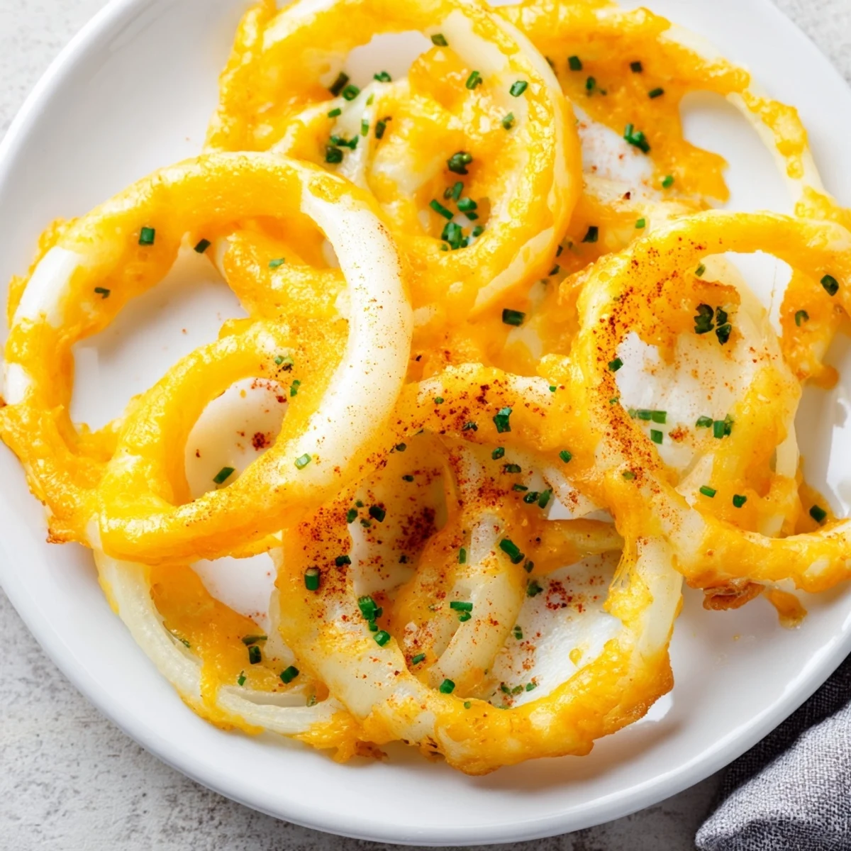 Close-up of freshly made Crispy Onion Cheese Chips, a delicious and cheesy appetizer ready to enjoy.