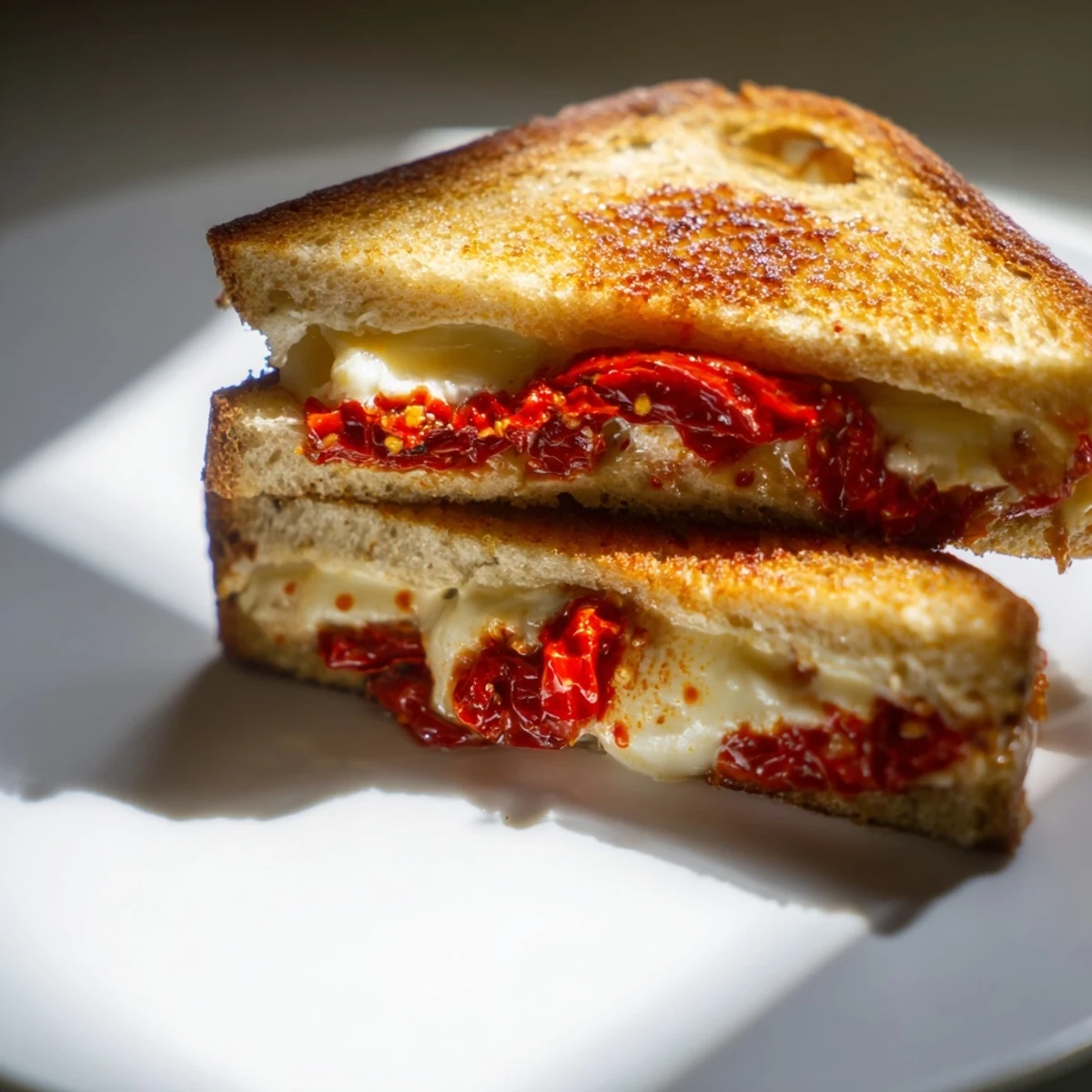 Perfect grilled Brie and Chili Crisp Grilled Cheese sandwich, a satisfying melty, spicy, and buttery lunch.