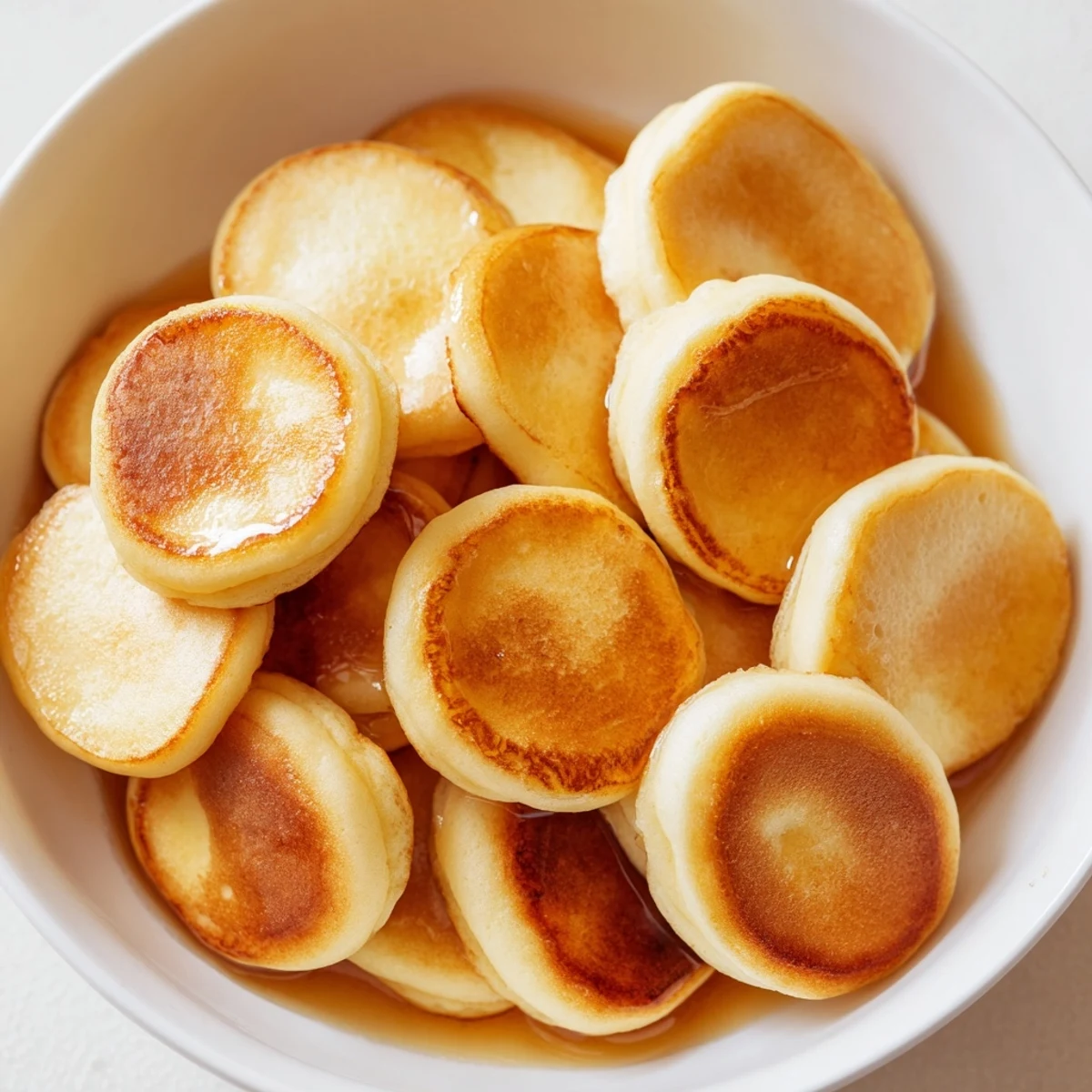 Warm, bite-sized fluffy pancake cereal with maple syrup, the perfect fun and delicious breakfast.
