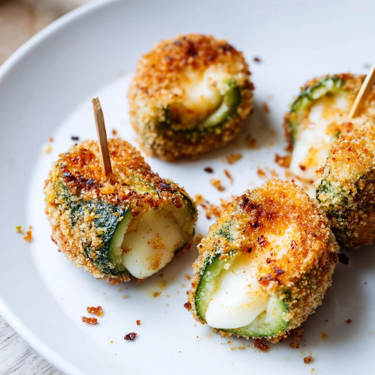 A plate of hot, fresh Crispy Chickle Bites with visible cheese pull, perfect for sharing and snacking.