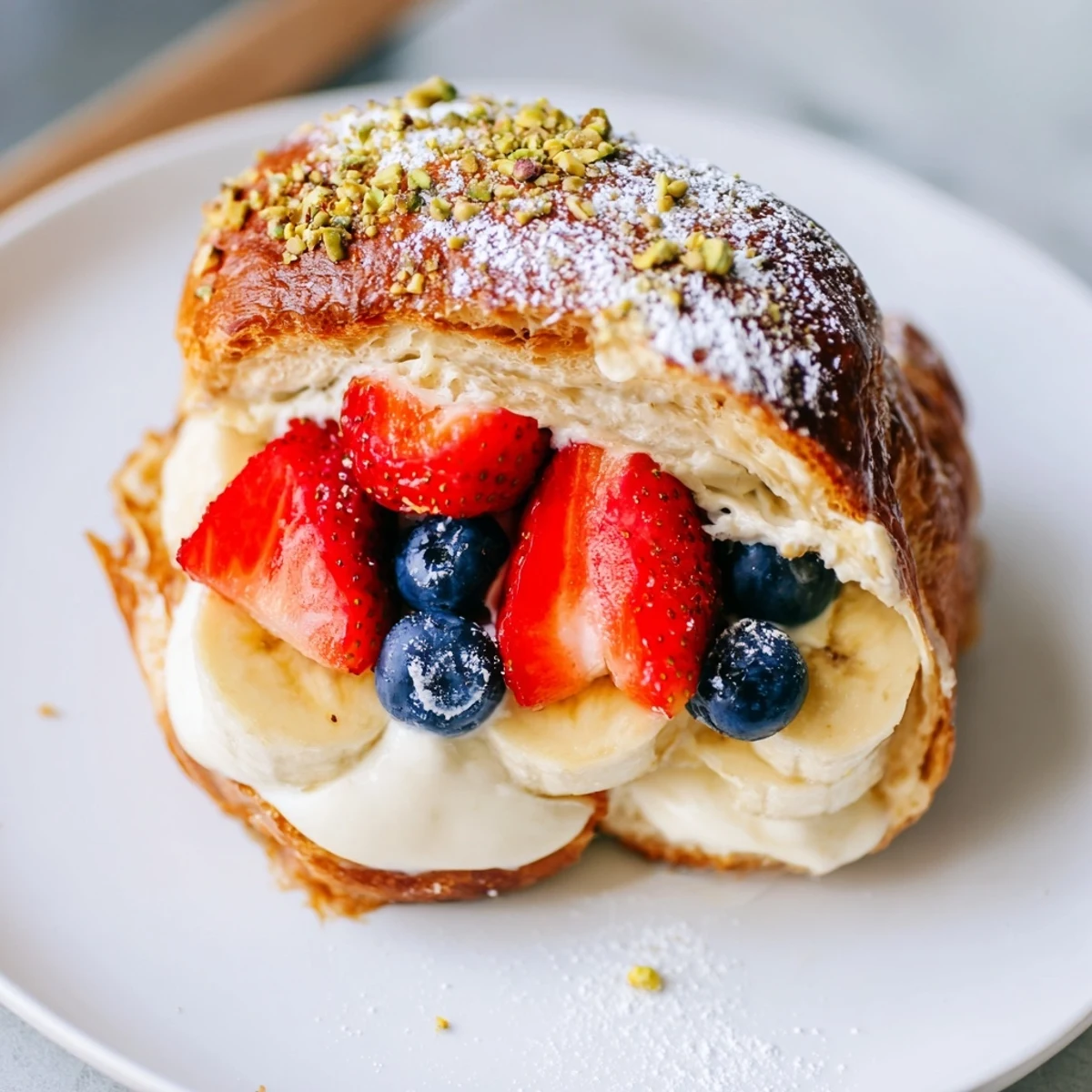 Homemade Viral Yogurt Toast with a creamy center and bright, colorful fruit toppings.