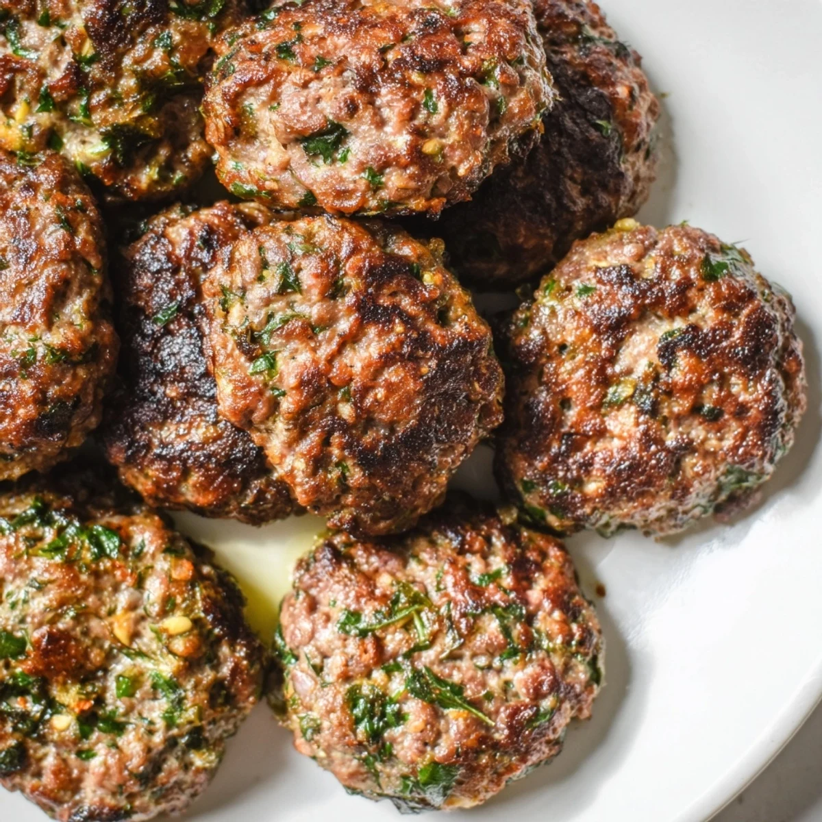 Golden brown Turkish Köfte meatballs, pan-fried and ready to serve with refreshing herbs and spices.