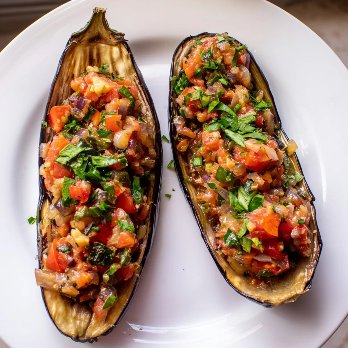 A close-up of steaming Imam Bayildi, showcasing the vibrant colors and delightful aroma of Turkish cuisine.