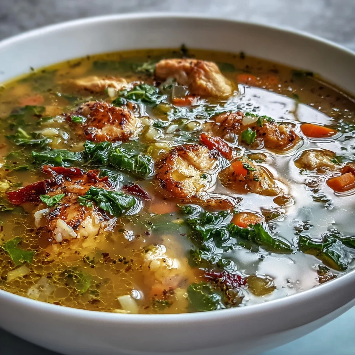 Golden High Protein Lemon and Turmeric Chicken Soup served steaming and vibrant.