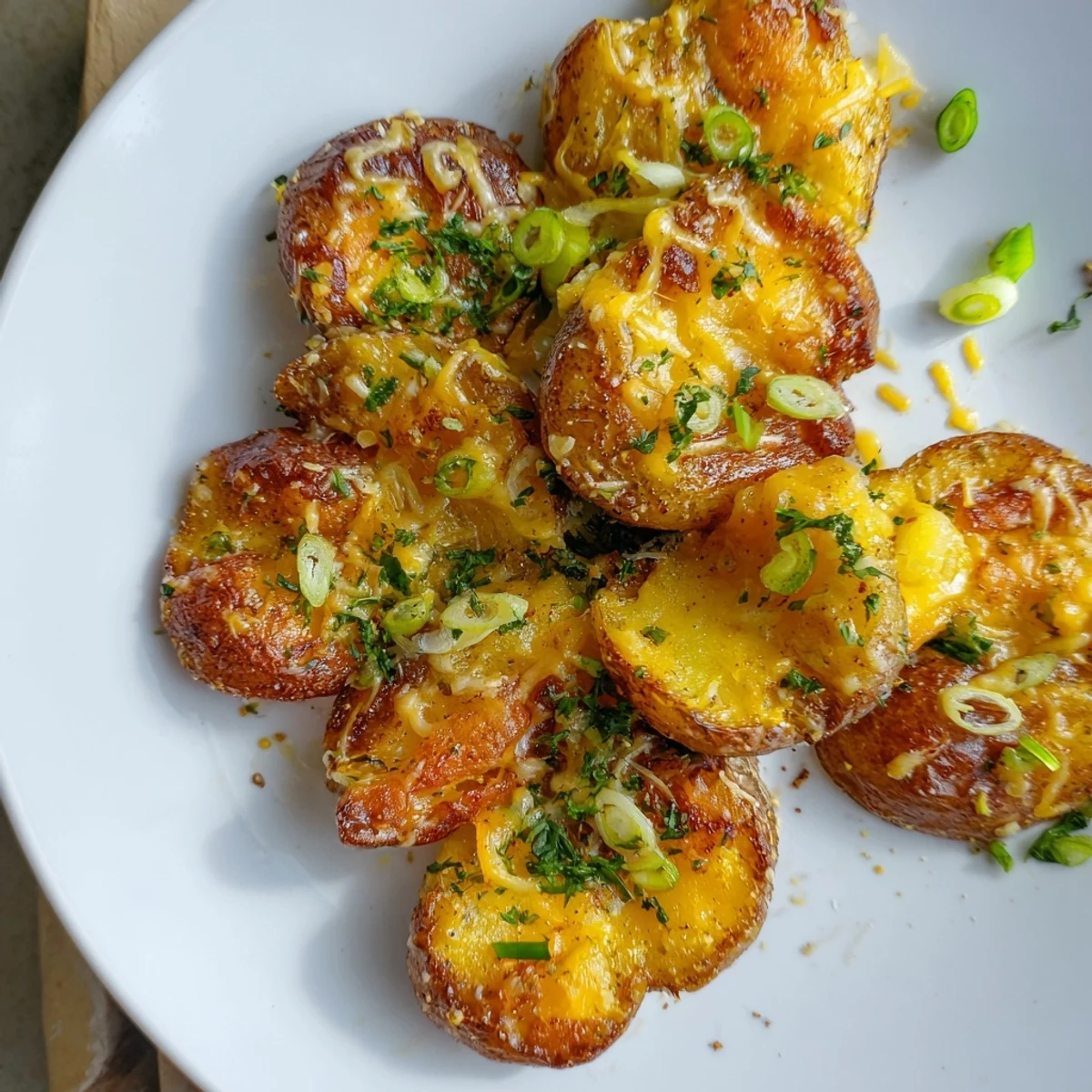 Golden brown Smashed Green Onion Potato Bombs, perfect as a savory appetizer.  