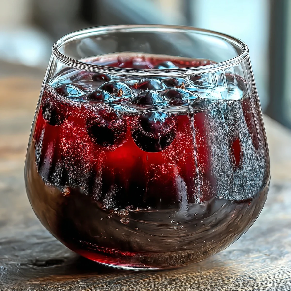 Fresh blackcurrants and a cinnamon stick infuse the dark rum in this clear jar of Black Currant Rum Liqueur.