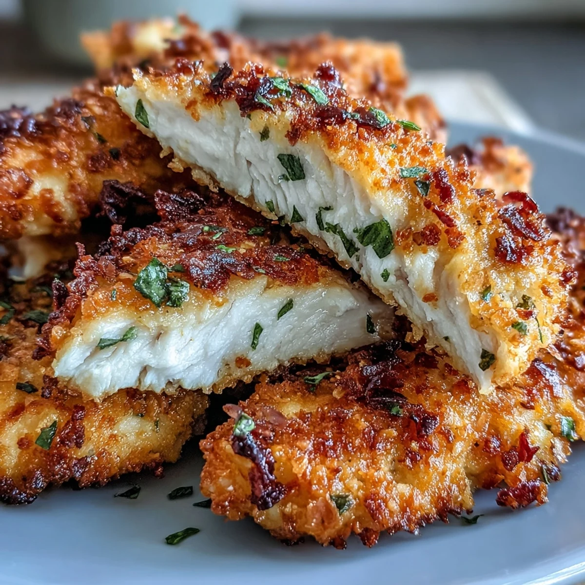 Oven-baked Crispy Panko Ranch Chicken Tenders are arranged on a baking sheet, ready to be served with a creamy side of dressing.