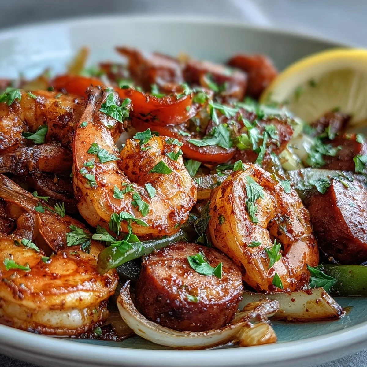 A low-carb, spicy skillet dinner with juicy shrimp and andouille sausage, ready in 25 minutes.