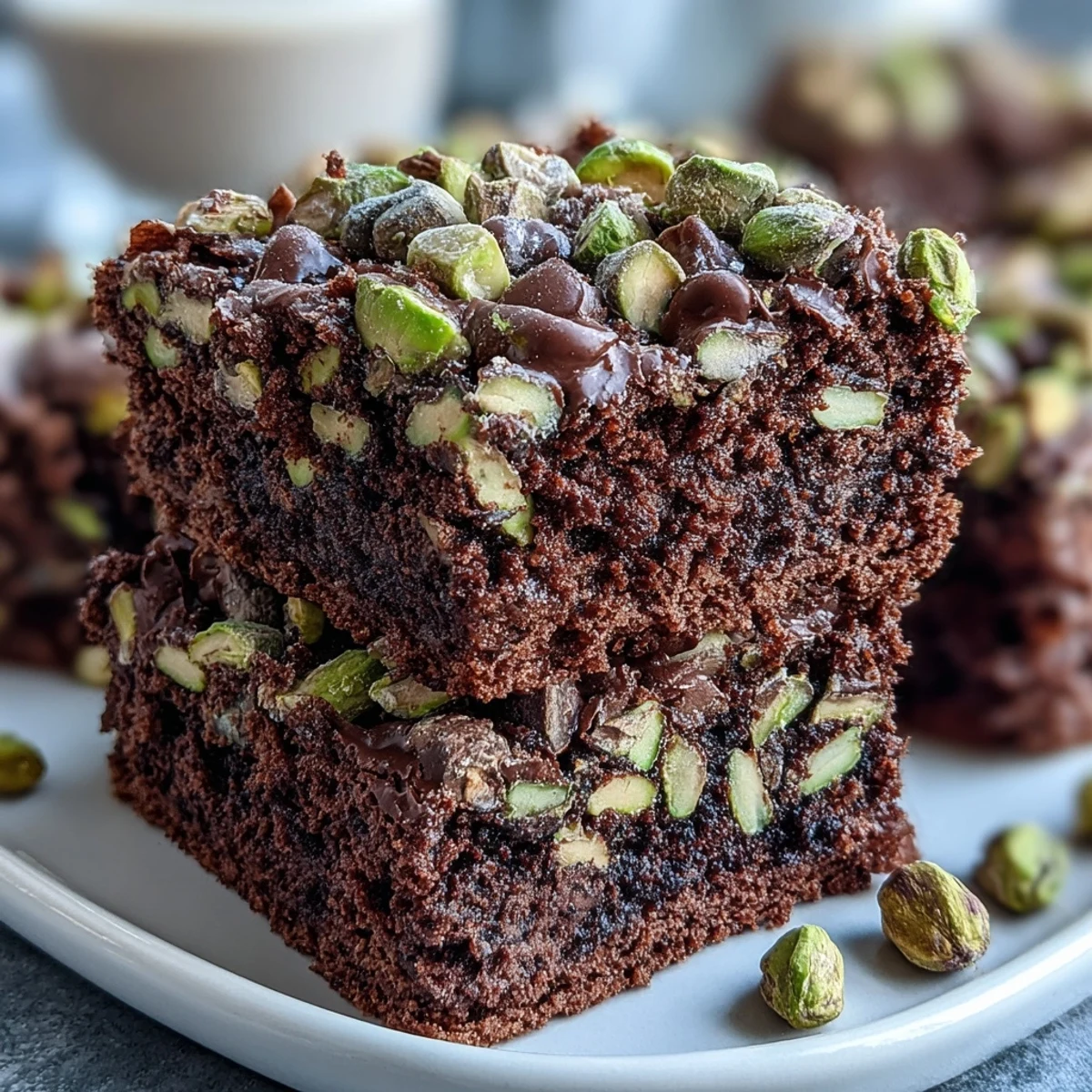Decadent Dubai-inspired Pistachio-Chocolate Snacking Cake, topped with flaky sea salt and extra chopped pistachios for a sweet-salty finish.