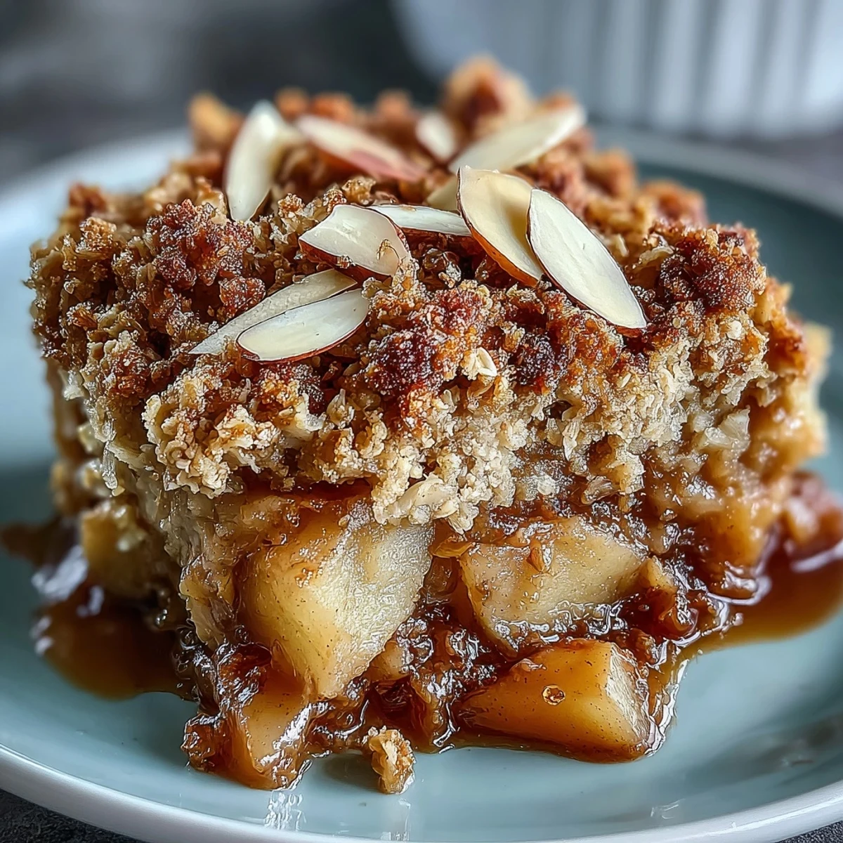 Warm cardamom-spiced apple crisp with golden oat-almond crumble, served fresh from the oven.