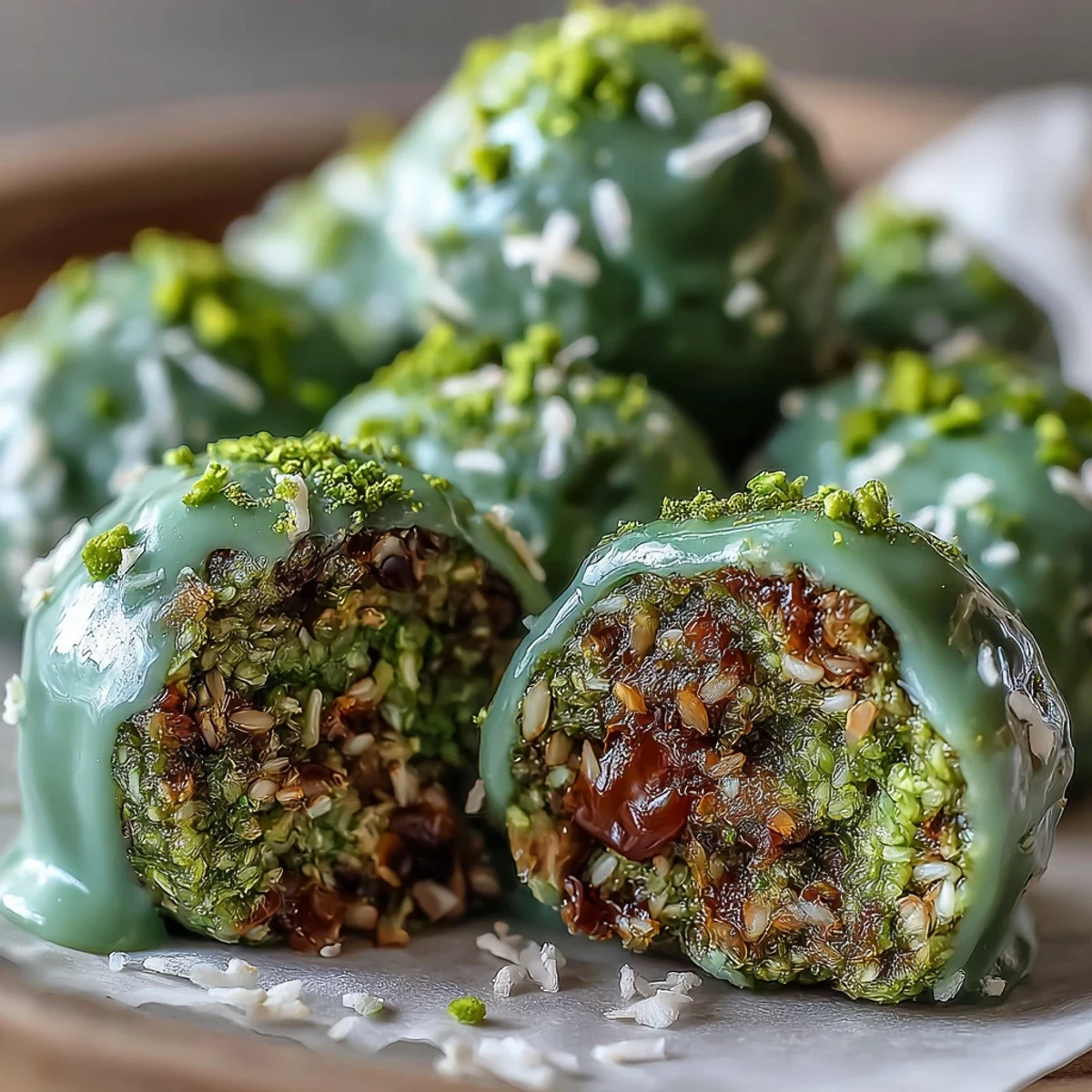 Wholesome matcha coconut energy balls featuring creamy nut butter, sweetened with honey, and packed with nutritious oats.