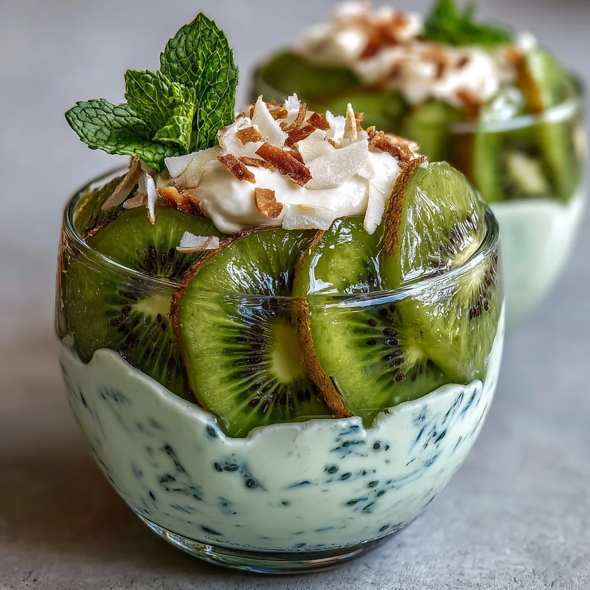 Refreshing vegan chia pudding layered with tangy kiwi compote and zesty lime zest.  