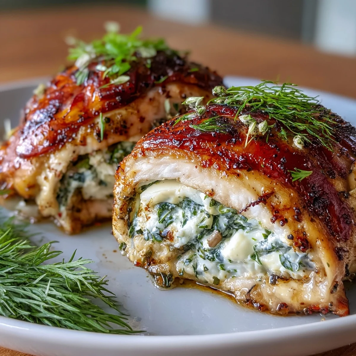 Tender chicken breasts filled with a flavorful mix of spinach, feta cheese, and fresh dill, then baked to perfection. An elegant gluten-free meal for any occasion.