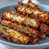 Delicious Crispy Parmesan Zucchini Fries, hot and coated with savory flavor.