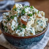Tangy Cottage Cheese Ranch Potato Salad, a perfect picnic side dish.