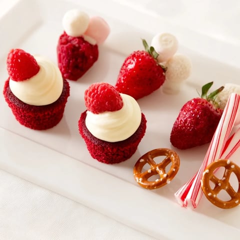 Vibrant Candy Cane Striped Platter features fresh red and white treats for festive holiday desserts.