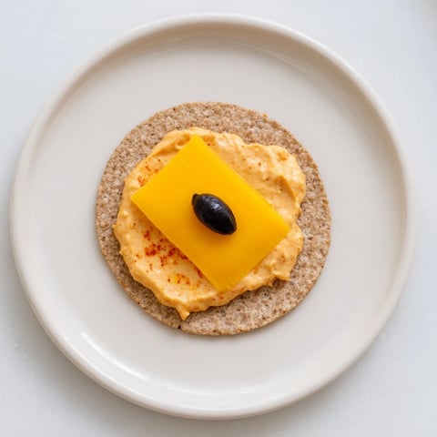 Festive arrangement of Santa's Belt Crackers, topped with vibrant red pepper dip for a holiday appetizer.