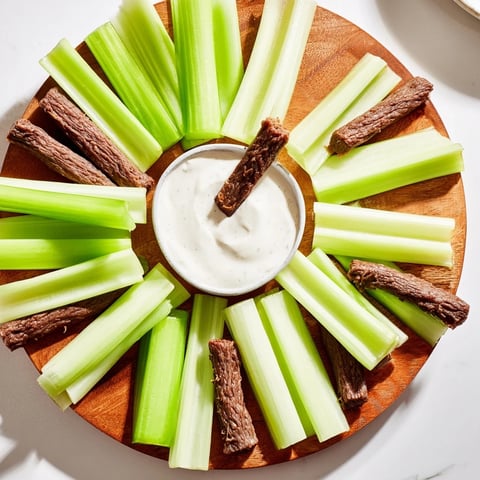 A beautiful, rustic arrangement of The Rustic Wheel appetizer with savory meat and crisp celery.