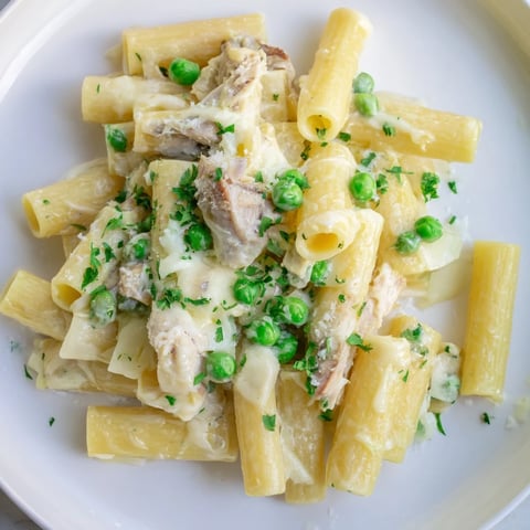 Slow Cooker Chicken Alfredo Pasta Bake: creamy, comforting pasta bake with shredded chicken, a rich sauce.