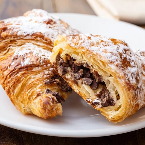 Golden-baked Cookie Croissant, a delicious pastry with melty cookie dough inside, ready to eat.